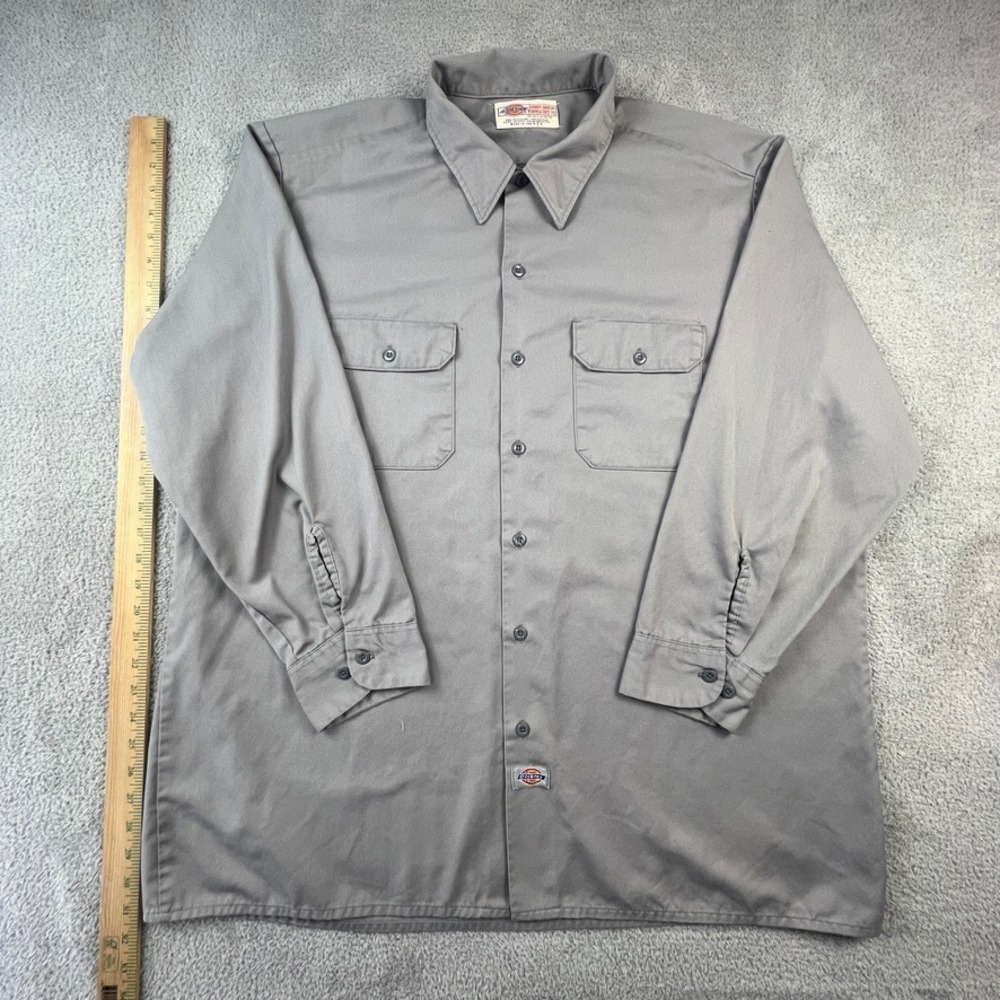 Dickies Work Shirt Mens 2XL Long Sleeve Gray Twill Button Down Skater Workwear